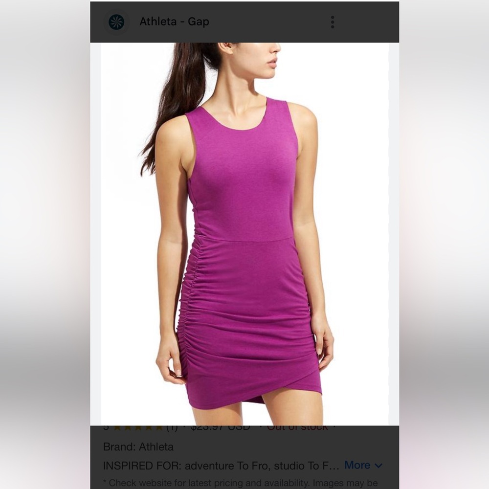 Athleta Seeker rouched mini dress in magenta xs